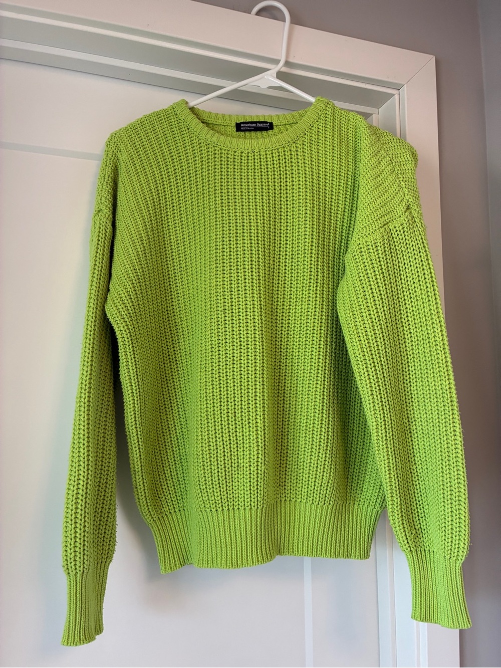 American Apparel Lime Green Waffle Knit Crewneck Sweater